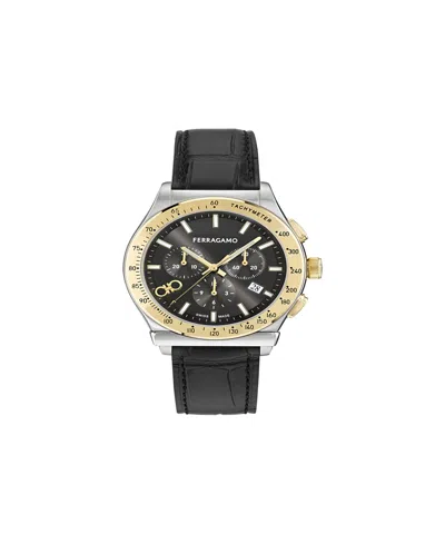 Ferragamo Men's Two-tone Stainless Steel Bracelet Watch, 42mm In Black