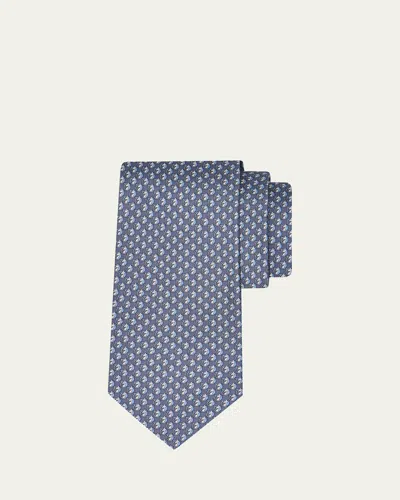 Ferragamo Men's Unicorn-gancio Silk Tie In Gray
