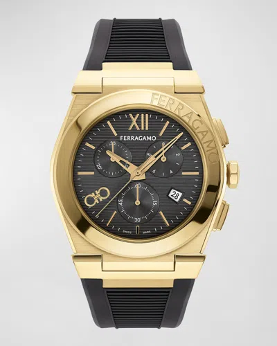 Ferragamo Men's Vega Chrono Ip Yellow Gold Rubber-strap Watch, 42mm