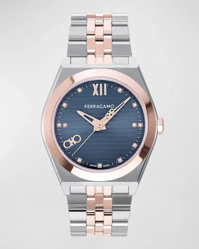 Ferragamo Men's Vega New Two-tone Bracelet Watch With Diamonds, 40mm In Metallic