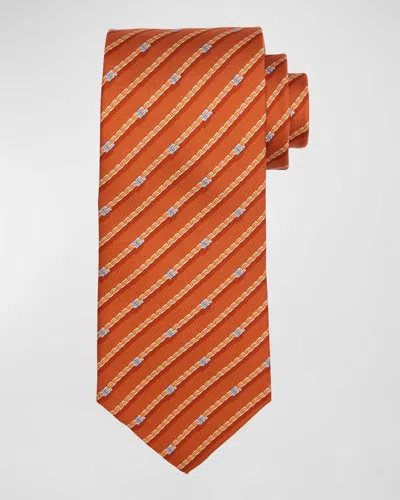 Ferragamo Men's Venere Silk Gancini Stripe Tie In Orange