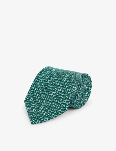 Ferragamo Mens Verde Monogram-print Silk Tie
