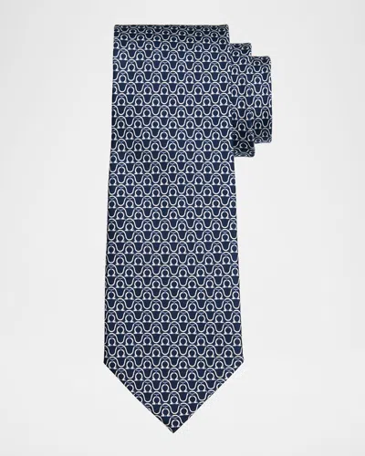 Ferragamo Silk Classic Gancini Link Tie In Navy