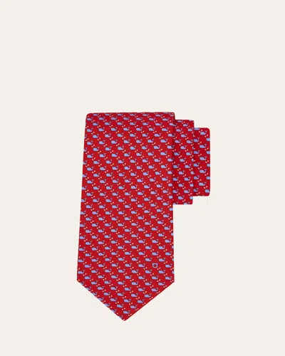 Ferragamo Men's Whale Micro-print Tie In Red