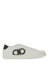 Ferragamo White Sneakers With Gancini Print On The Side And Contrasting Heel In Leather Man In White