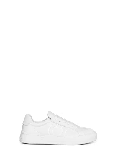 Ferragamo Men White Leather Gancini Sneakers