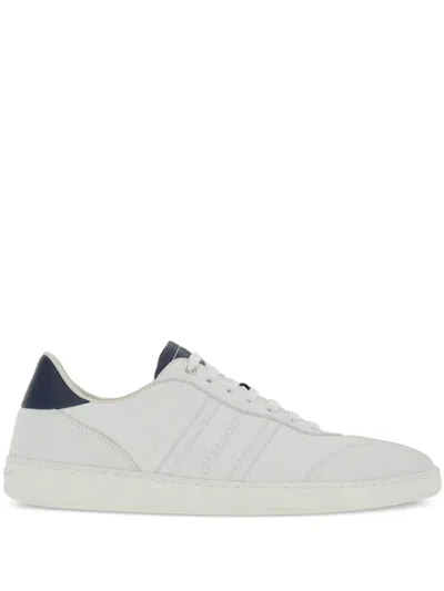 Ferragamo Men's White Leather Sneakers With Debossed Logo And Contrast Detailing