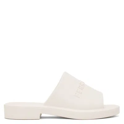 FERRAGAMO FERRAGAMO MEN'S WHITE LOGO-EMBOSSED SLIP-ON SANDALS