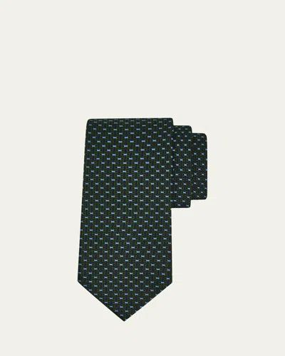 Ferragamo Men's Woven Geometric Jacquard Silk Tie In Green