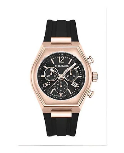 Pre-owned Ferragamo Mens  Tonneau Chrono Rosegold 42mm Strap Fashion Watch