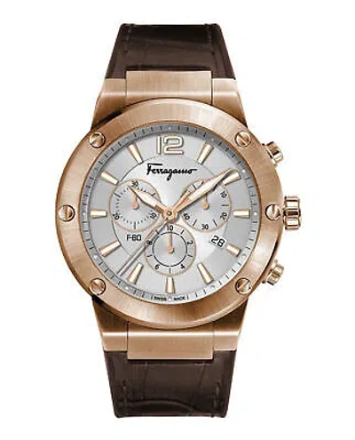 Pre-owned Ferragamo Mens Rose Gold 44mm Strap Fashion Watch