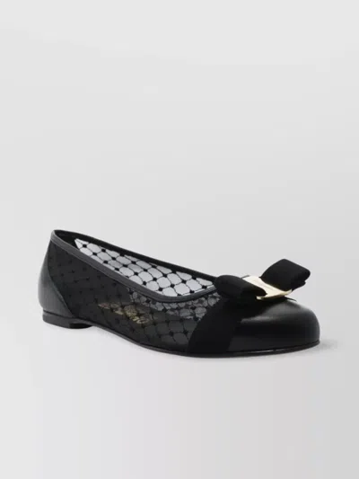 Ferragamo Mesh And Leather Ballet Flats With Bow In Animal Print