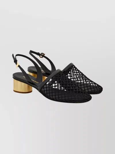 FERRAGAMO MESH AND LEATHER SLINGBACK SANDALS