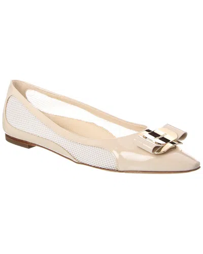 Ferragamo Mesh & Patent Flat In Neutral