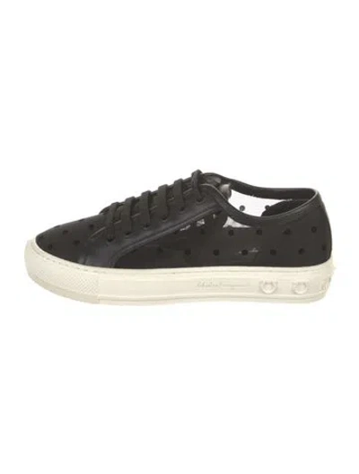 Pre-owned Ferragamo Mesh Leather Trim Embellishment Sneakers In Black