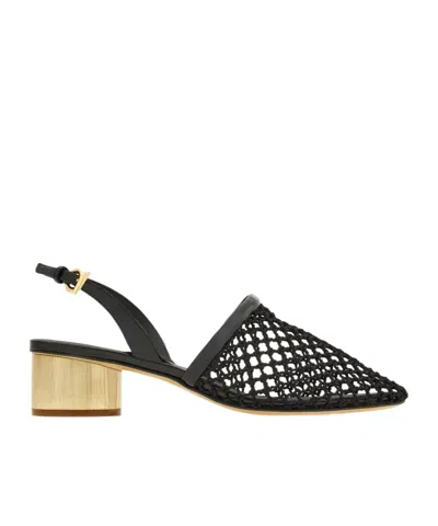 Ferragamo Mesh Open-heeled Shoes In Black