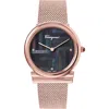 Ferragamo Gancino Slim Mesh Strap Watch, 34mm In Rosegld/blk Mop/rosegold