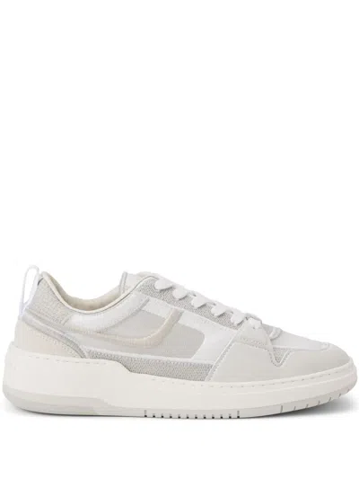 Ferragamo Mesh Suede Lace-up Sneakers In White