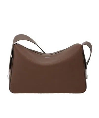 Ferragamo Messenger Bag With Gancini Buckles (m) In Brown