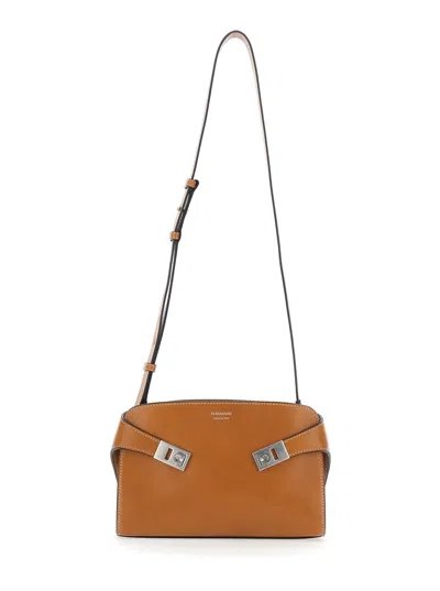 Ferragamo Messenger Hug Brown Shoulder Bag With Logo Lettering And Gancini Buckles In Leather Man