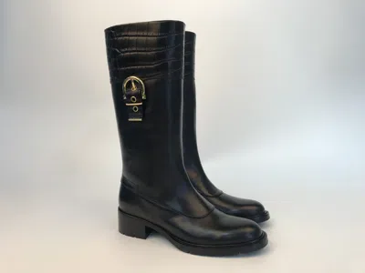 Ferragamo Metal Buckle Boots In Black