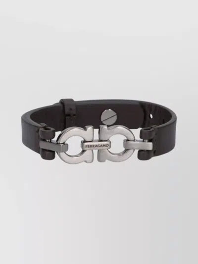 Ferragamo Metal Buckle Bracelet Featuring Unique Design In Black