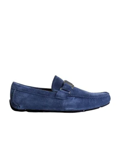 Ferragamo Metal Buckle Business Casual Shoes In Blue