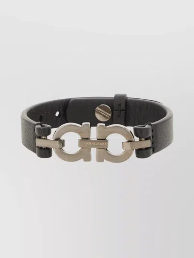 Ferragamo Metal Buckle Clasp Bracelet In Black