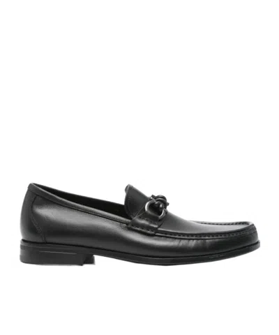 Ferragamo Metal-buckle Loafers In Black