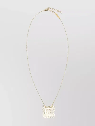 Ferragamo Metal Chain Necklace Stone Pendant In Gold
