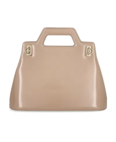 Ferragamo Metal Detail Satchel Bag In Nude