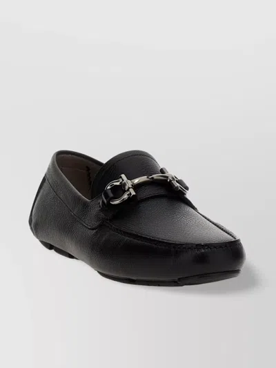 Ferragamo Metal Hardware Moc Toe Loafers In Black