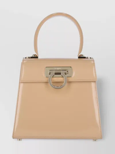 Ferragamo Metal Hardware Tote Bag With Shoulder Strap In Neutrals