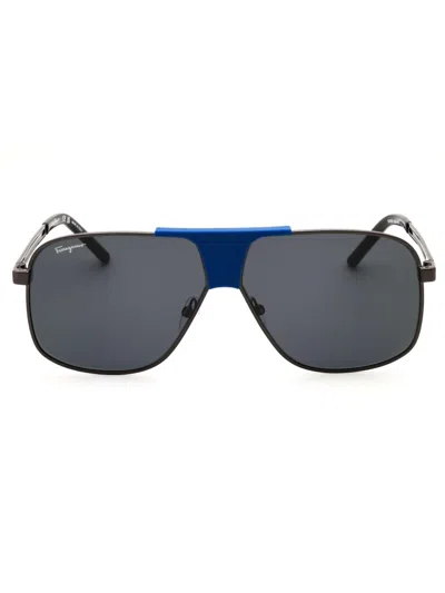Ferragamo Metal Shield Sunglasses For Men In Blue