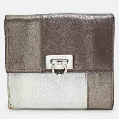 Ferragamo Metallic Block Color Leather Gancini Bifold Wallet In Multi