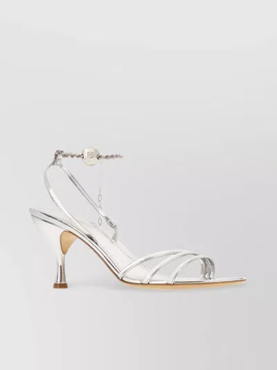Ferragamo Metallic Chain Detail Kitten Heel Sandals