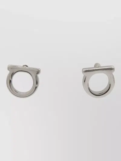 Ferragamo Metallic Finish Sculptural Drop Statement Earrings In Gray