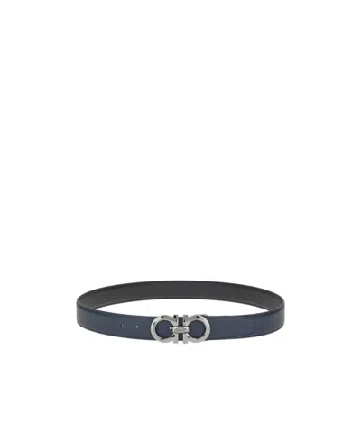 Ferragamo Metallic Gancini-buckle Belt In Black