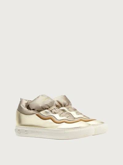 Ferragamo Metallic Leather Sneaker In Gold