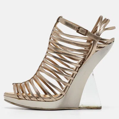 Ferragamo Metallic Leather Wedge Sandals In Multi