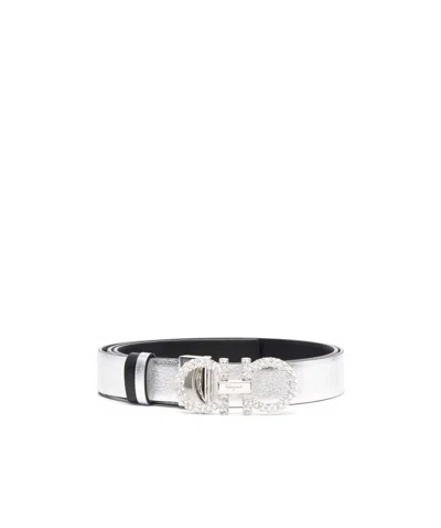 Ferragamo Metallic Logo-buckle Leather Belt In White