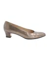 Ferragamo Metallic Low Court Heels In Bronze Leather In Grey