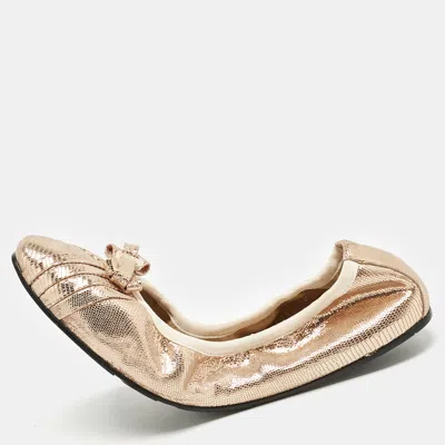 Pre-owned Ferragamo Metallic Rose Gold Suede My Joy Scrunch Ballet Flats Size 40.5