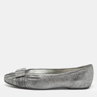 Pre-owned Ferragamo Metallic Suede Regale Ballet Flats Size 41.5