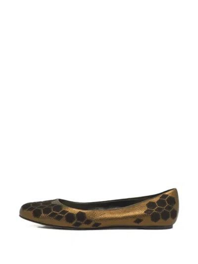 Pre-owned Ferragamo Metallic-leather Ballet Flats In Gold