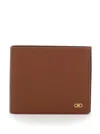 Ferragamo Brown Card Holder With Metal Gancini Detail In Hammered Leather Man In Brown