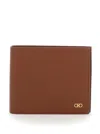 Ferragamo Brown Card Holder With Metal Gancini Detail In Hammered Leather Man In Brown