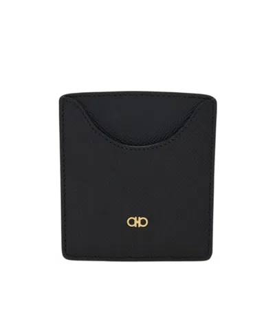 Ferragamo Micro Gancini Business Card Holder In Black