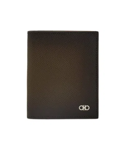 Ferragamo Micro Gancini Hammered-leather Card Holder In Brown
