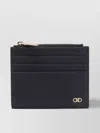 Ferragamo Micro Gancini Textured Finish Clutch Cards Holder In Black